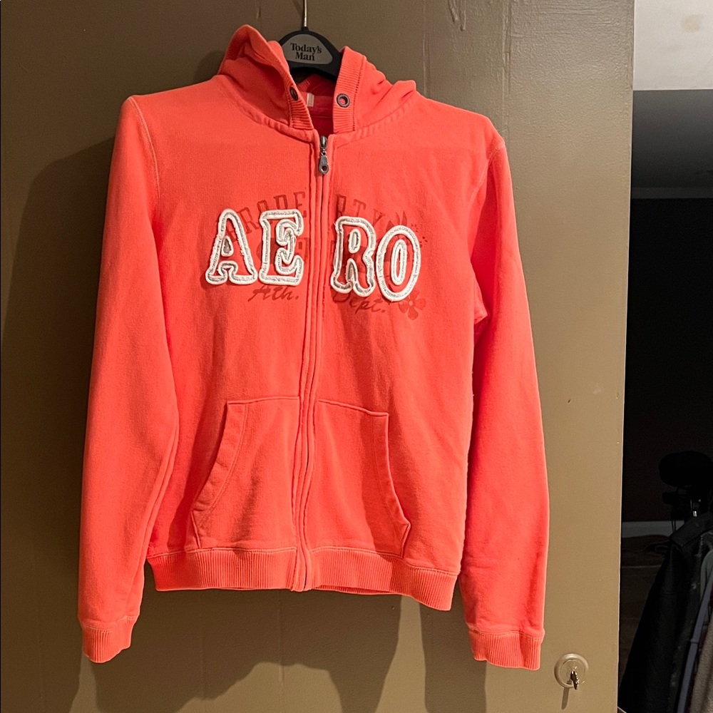 Aeropostale Women’s Full Zipper Hoodie Sz XL. Electric Orange Graphic NWOT